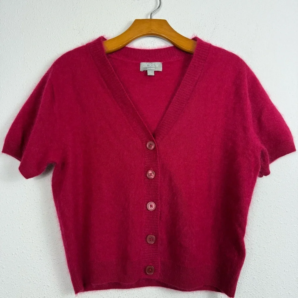 J.Crew Brushed cashmere short-sleeve cardigan Crimson Rouge Sz Small - Picture 4 of 7
